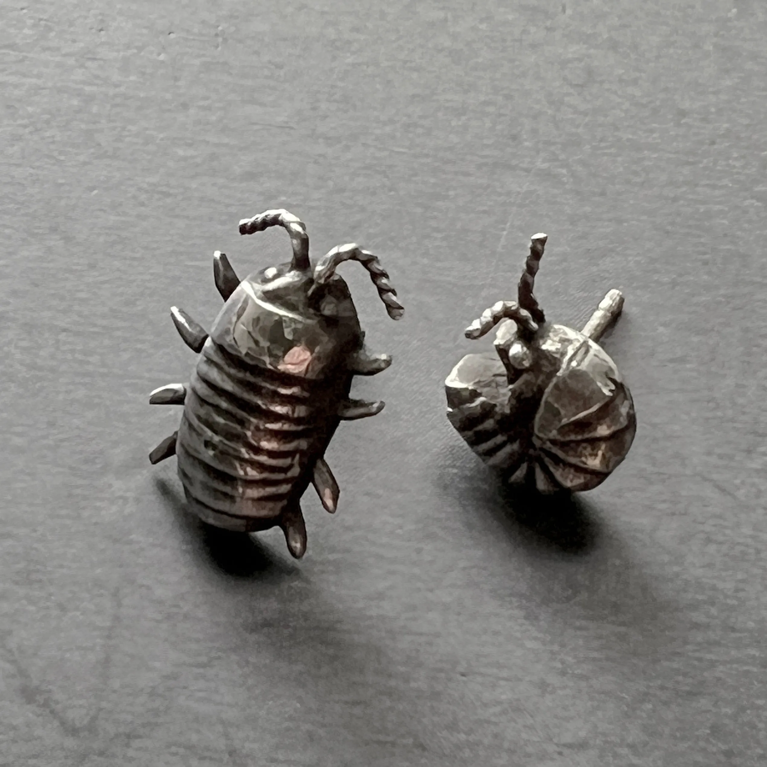 Mismatched Handmade Sterling Silver Isopod Stud Earrings — Also Available in Brass or Bronze!