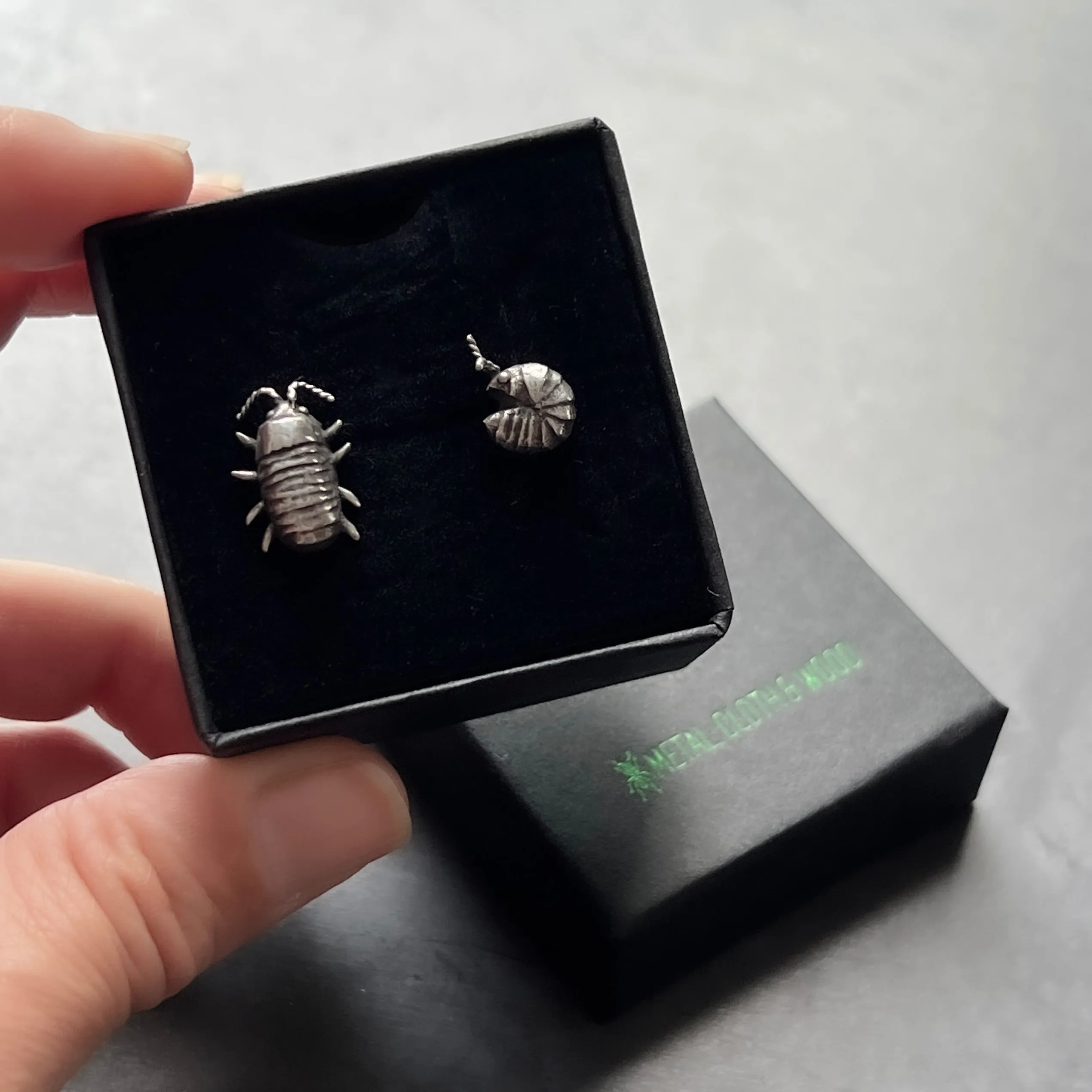 Mismatched Handmade Sterling Silver Isopod Stud Earrings — Also Available in Brass or Bronze!