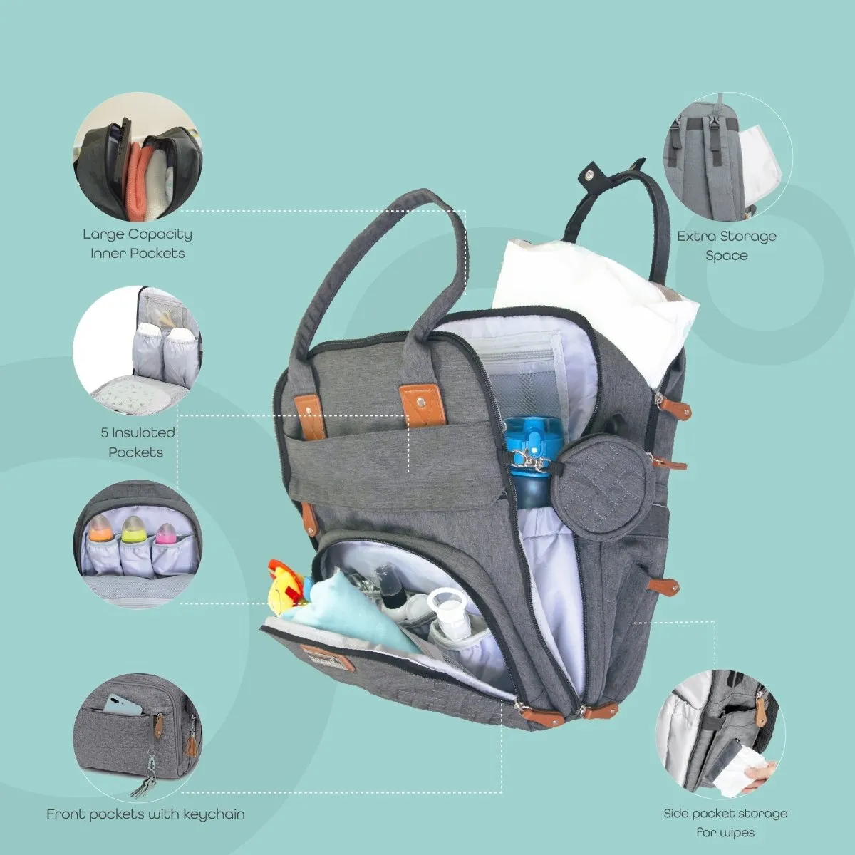 Moon KaryMe with pacifier case Diaper Bags Dark Grey