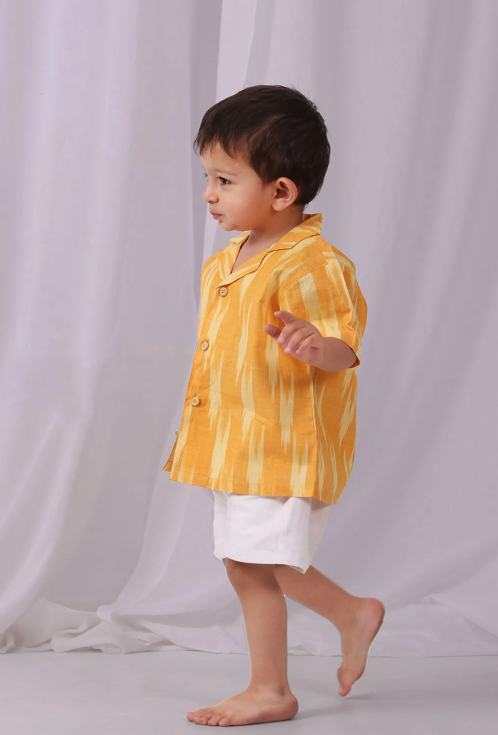 Mustard Yellow Ikat Half Sleeves Shirt