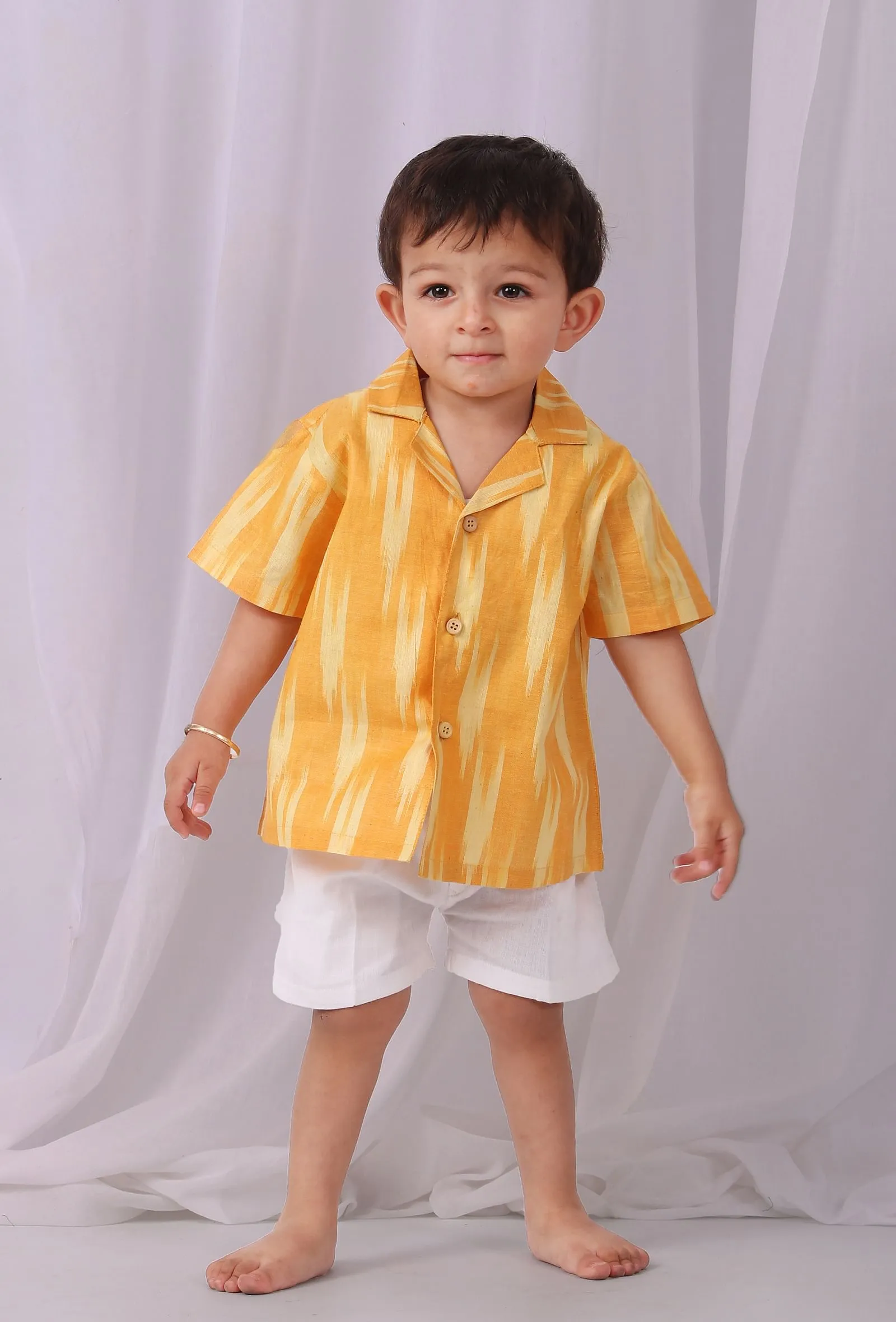 Mustard Yellow Ikat Half Sleeves Shirt