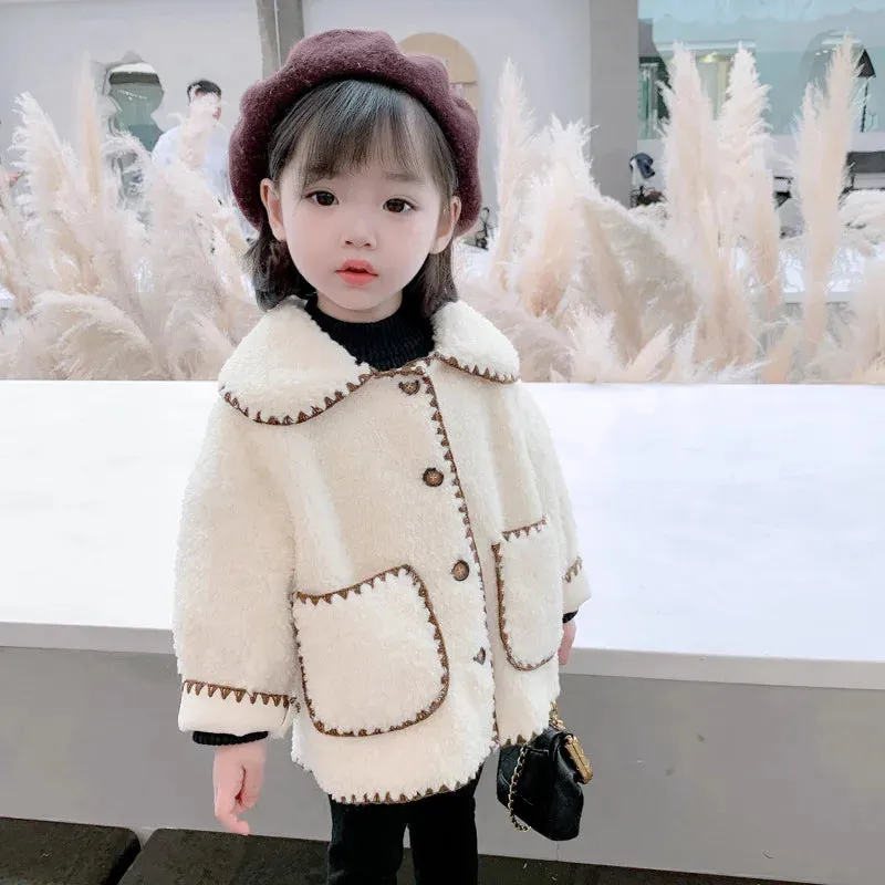 Plush Girls Coat Spring Autumn Lambswool Children's Outerwear New Fashion Korean Version Kids Jacket 1-7 Years Baby Girl Clothes