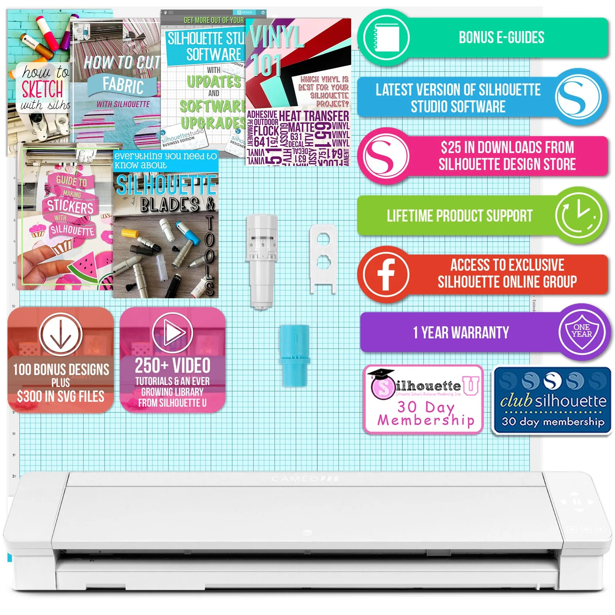 Silhouette White Cameo 4 PRO - 24" w/ Autoblade, Mat, Roll Feeder