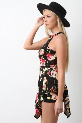 Sleeveless Floral Asymmetrical Skort Romper