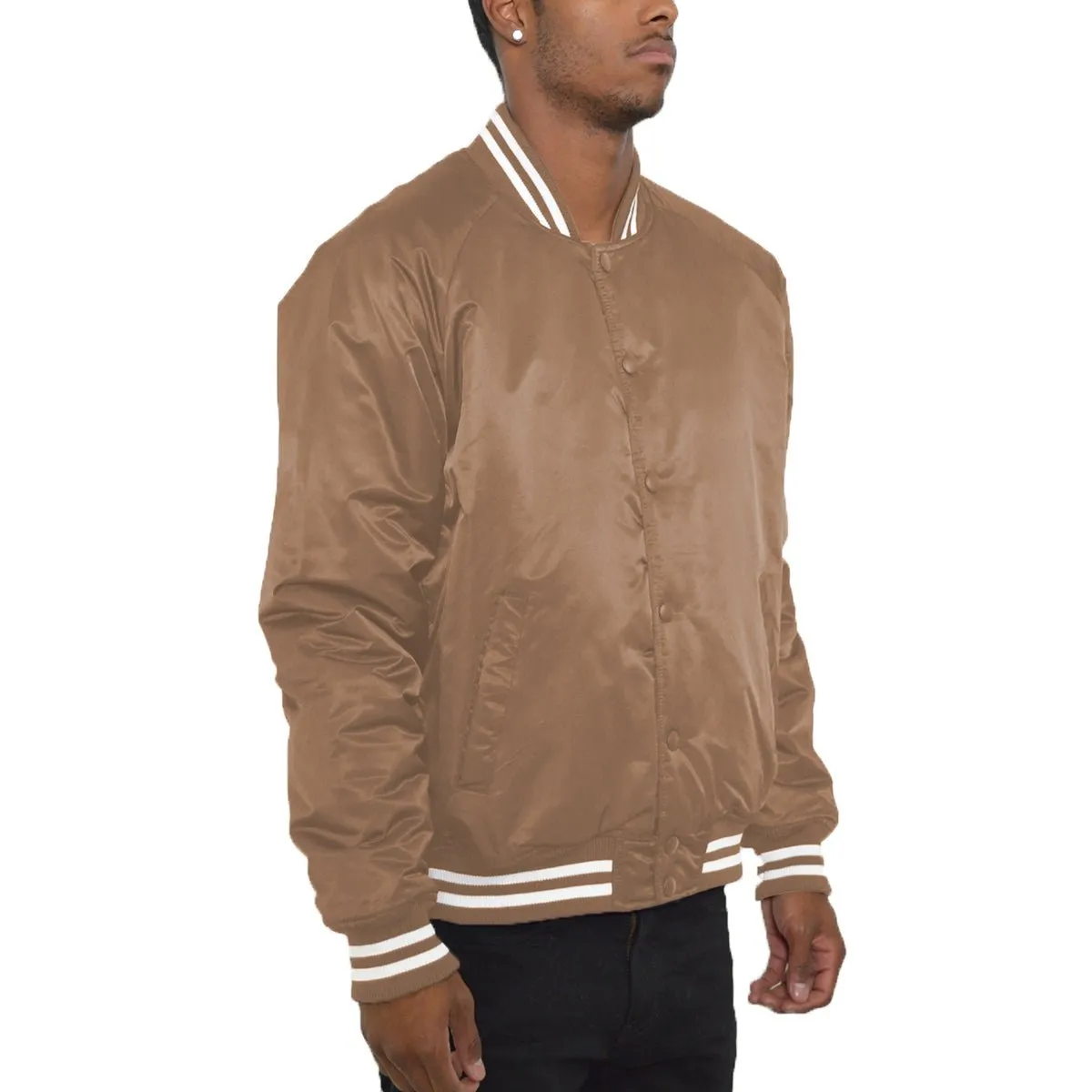 Taupe Classic Varsity Bomber Jacket