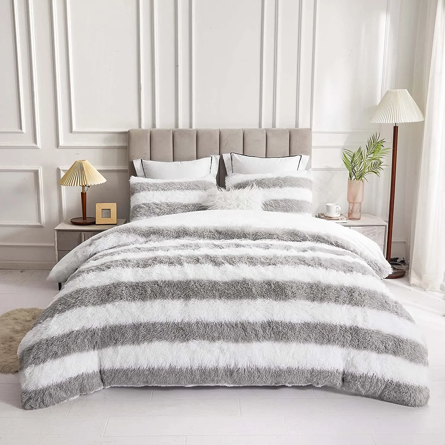 The Softy Gray Stripe Bed Set