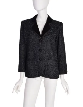 Yves Saint Laurent Vintage Black Embroidered Wool Velvet Blazer Jacket