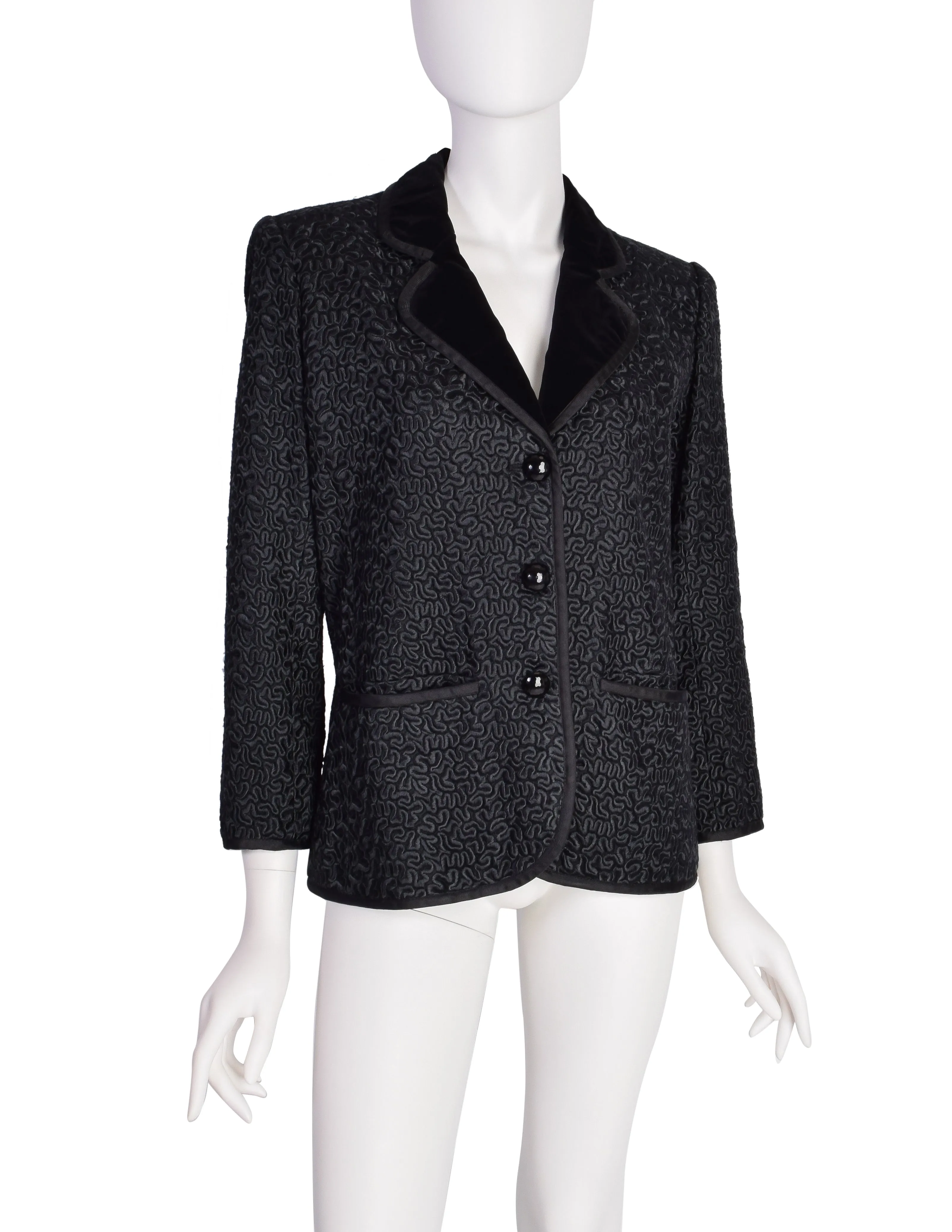 Yves Saint Laurent Vintage Black Embroidered Wool Velvet Blazer Jacket